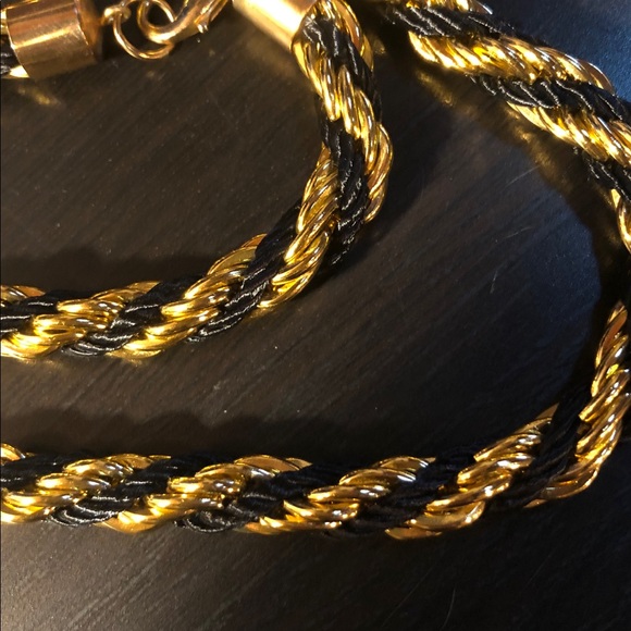 Vintage Twisted Black Rope Gold Tone Necklace - Picture 5 of 6